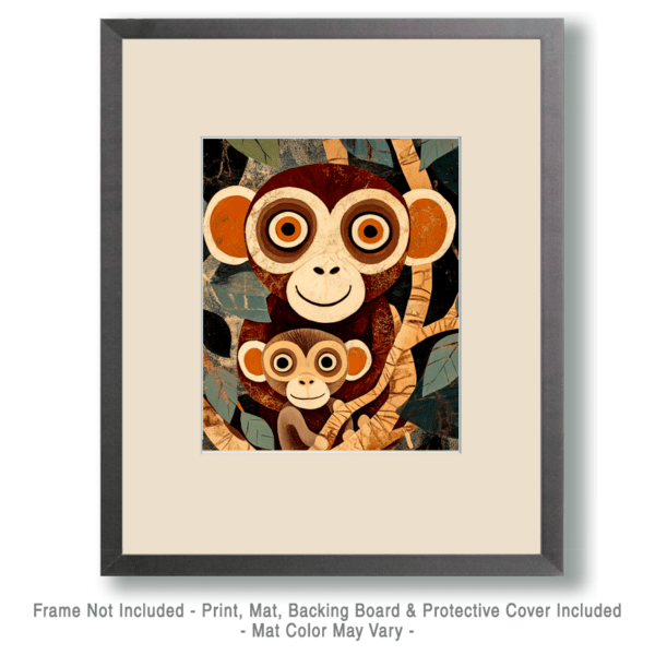 Wide Eyed Monkey Baby with Mom Art