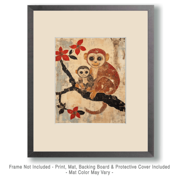 Vintage Style Monkey Baby with Mother Art