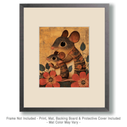 Vintage Style Mouse Baby with Mother Art