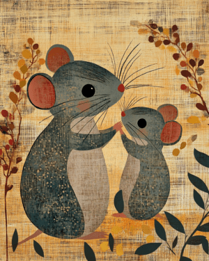 Antique Style Mouse Baby with Mom