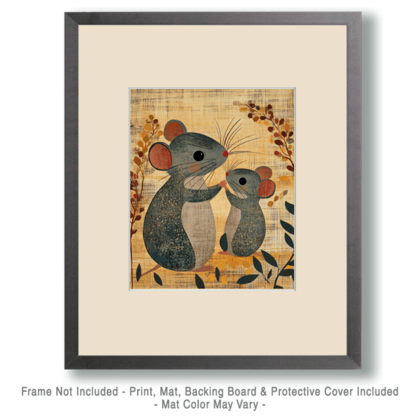 Antique Style Mouse Baby with Mom Art