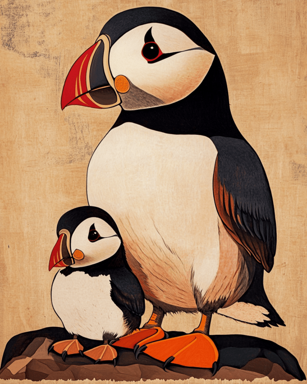 Puffin Baby with Mom