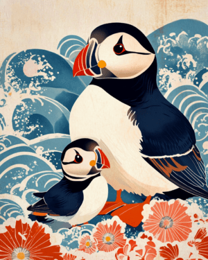 Puffin Baby and Mother