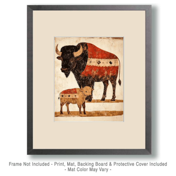 Bison and Baby Prarie Bison Art