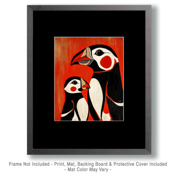 Folk Art Puffin Baby and Mother Print