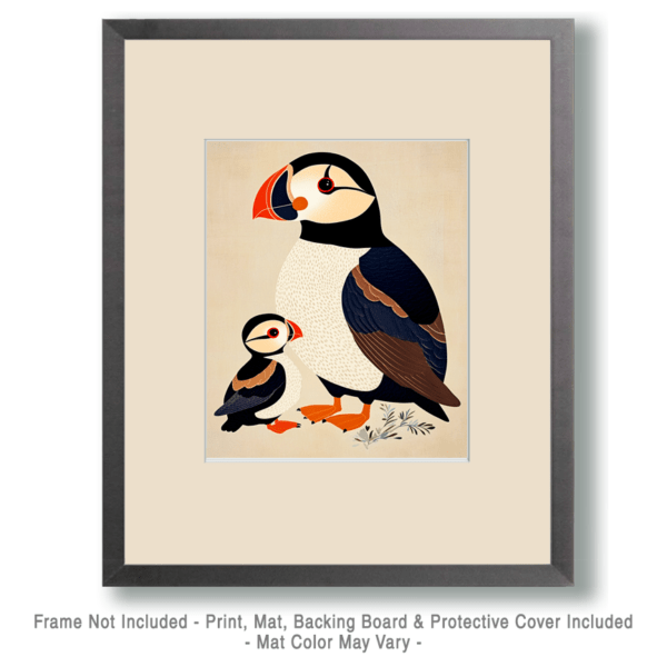 Minimalist Puffin Baby with Mom Art