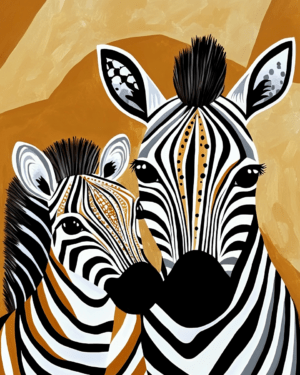 Stylized Zebra Baby with Mom