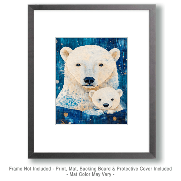 Nightime Polar Bear Cub with Mom Art