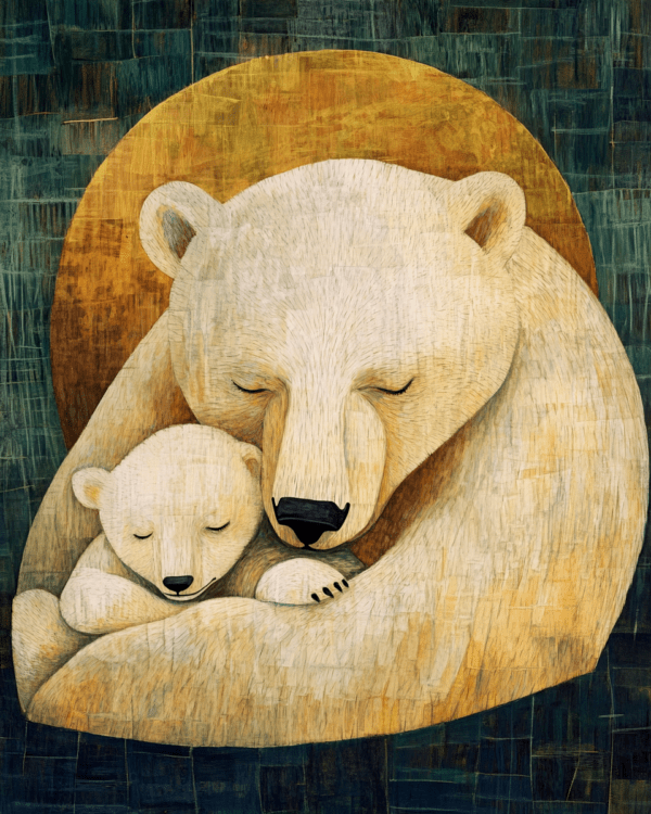 Vintage Style Polar Bear Cub with Mom