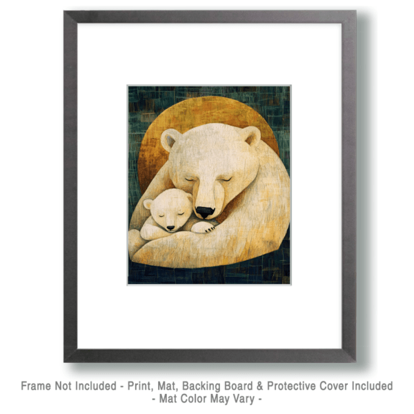 Vintage Style Polar Bear Cub with Mom