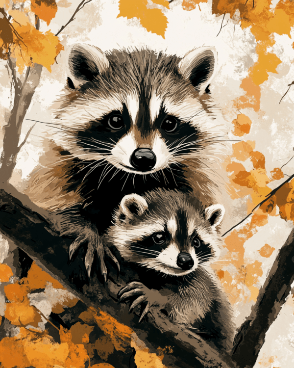 Raccoon Baby with Mom