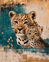 Vintage Style Leopard Cub with Mom