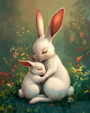 Bunny Mother Holding Baby