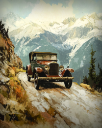 Vintage Auto on Mountain Road