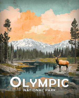 Olympic National Park - Vintage Bull Elk Scene