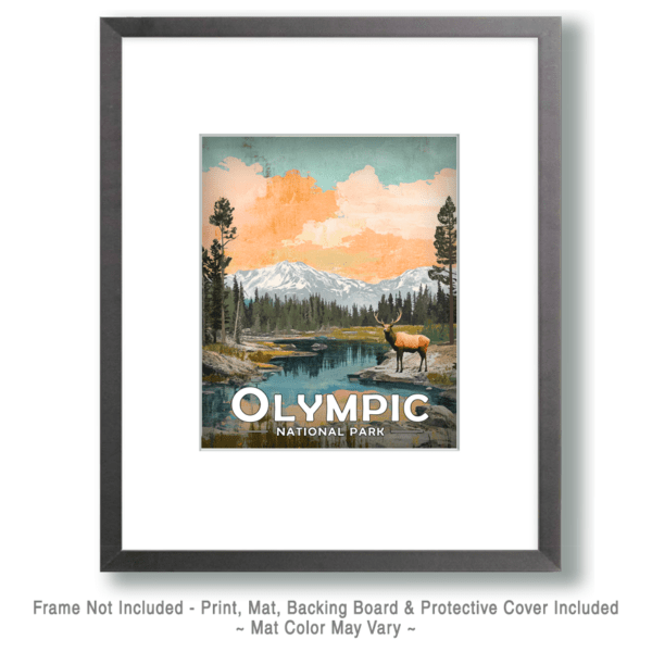 Olympic National Park - Vintage Bull Elk Scene Art