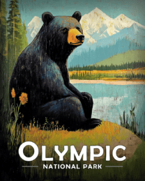 Olympic National Park - Folk Art Black Bear by Lake