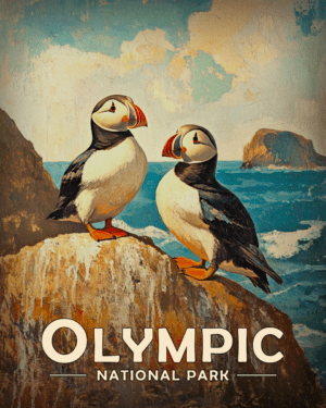 Olympic National Park - Vintage Puffins