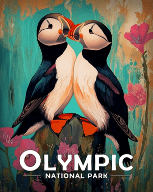 Olympic National Park - Folk Art Puffins