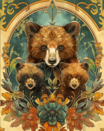 Art Nouveau Bear and Cubs ART PRINT