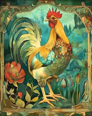 Art Nouveau Introspective Chicken Art print