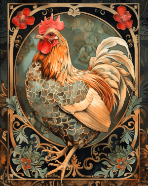 Art Nouveau Stylish Chicken Art Print