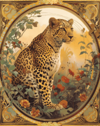 Art Nouveau Tiger in Flower Field Art Print