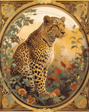 Art Nouveau Tiger in Flower Field Art Print