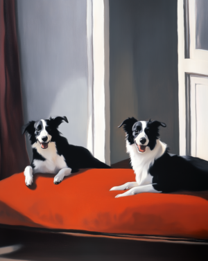 Border Collies Red Bed art