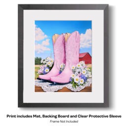 Pink Boots with Wildflowers on Farm art print
