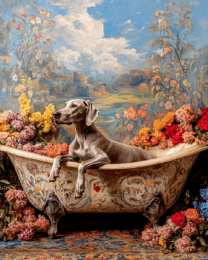 Great Dane in Garden Bathtub