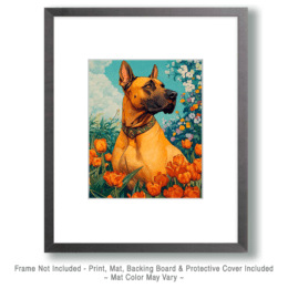 Great Dane Among Tulips Art