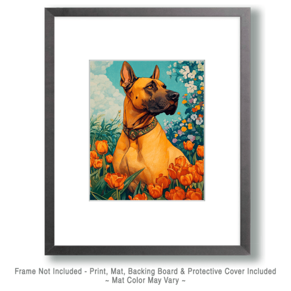 Great Dane Among Tulips Art