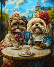 A Couple of Shih Tzus Having Tea