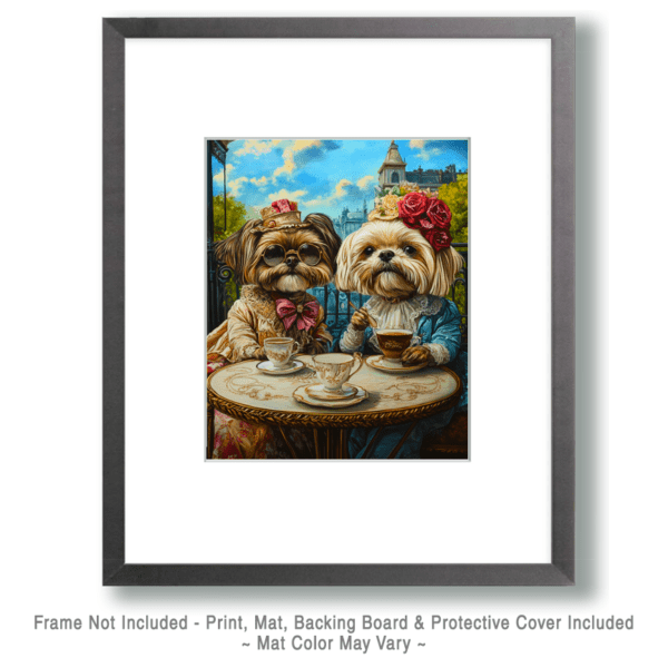 A Couple of Shih Tzus Having Tea Art