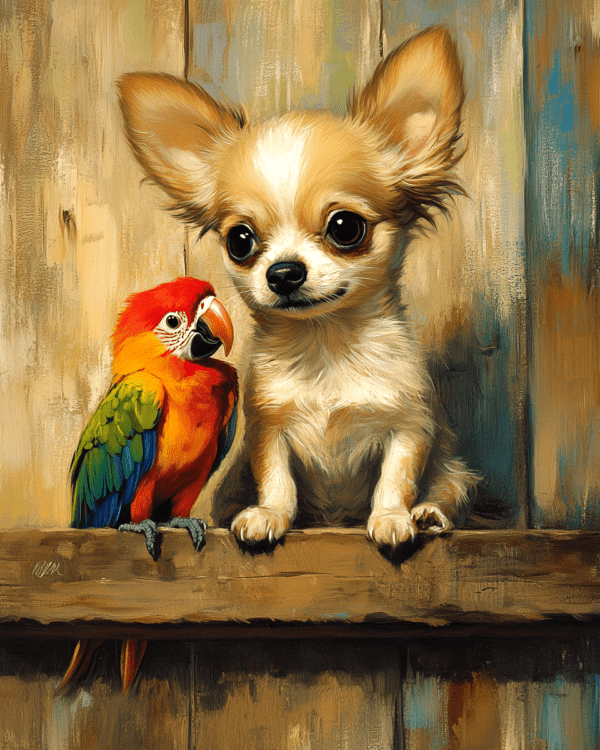 Parrot with Chihuahua Puppy