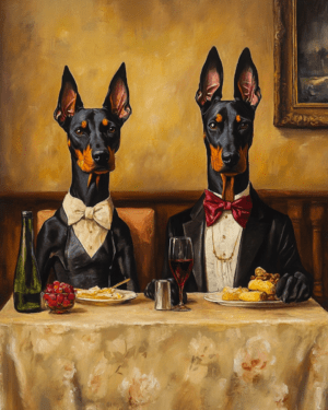 Doberman Pinschers at Dinner