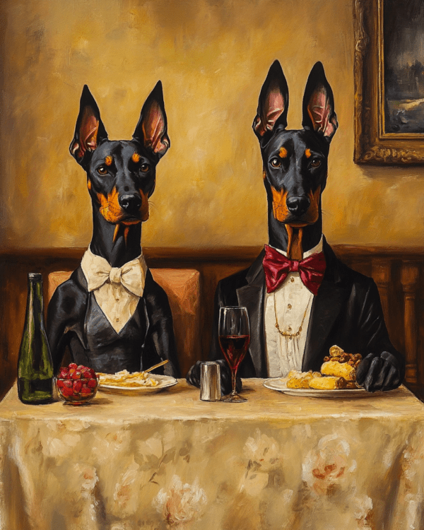 Doberman Pinschers at Dinner