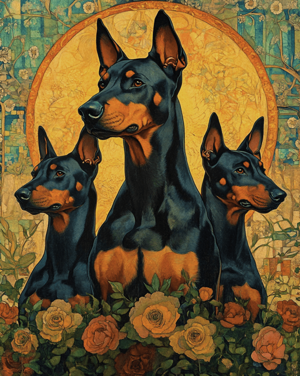 Alert Doberman Pinschers