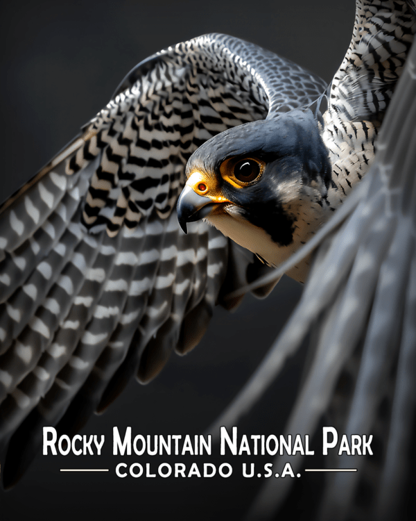 Rocky Mountain National Park - Flying Peregrine Falcon