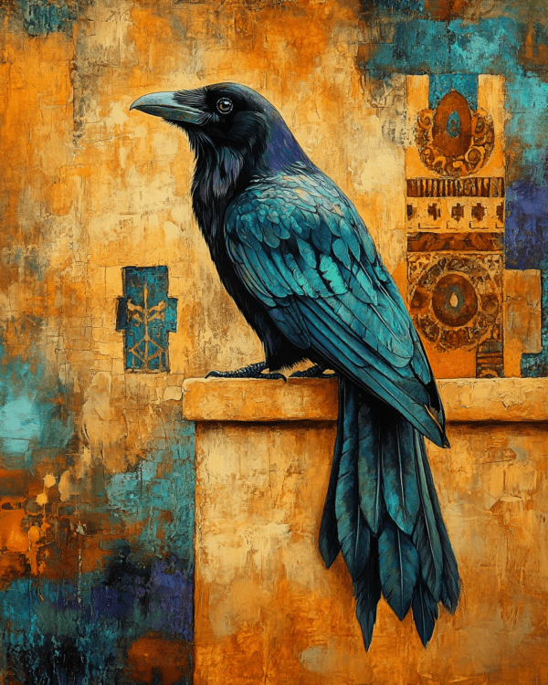 Raven on Adobe Wall