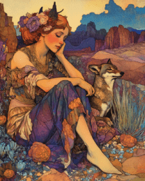 Young Woman with Pet Coyote