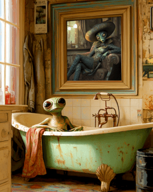 Alien Relaxing in a Bathtub