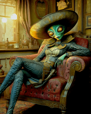 Alien Cowgirl Relaxing