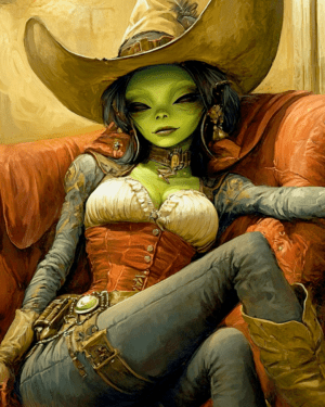 Green Alien Cowgirl