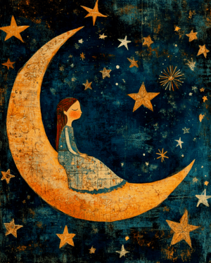 Girl Sitting on Crescent Moon