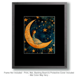 Girl Sitting on Crescent Moon Art