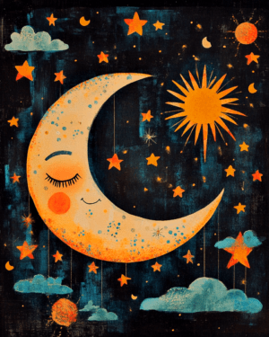 Folk Art Sleeping Crescent Moon