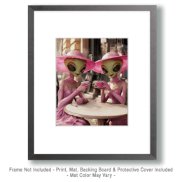 Two Aliens in Pink Having Tea Art