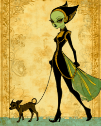 Alien Lady Walking Her Dog